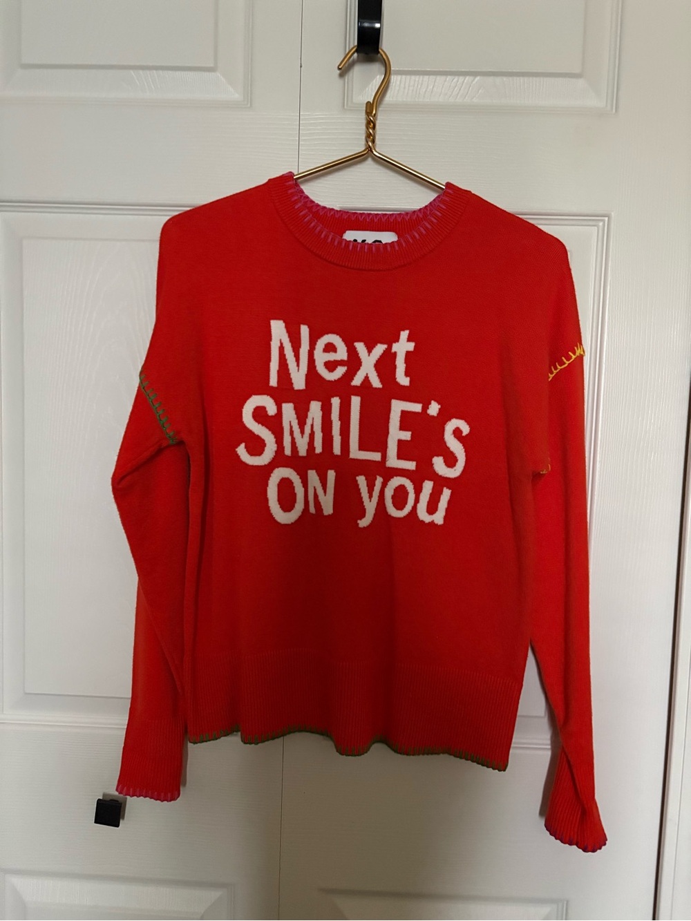 Rosenthal Red Crewneck Sweater with White Slogan and Contrast Stitching